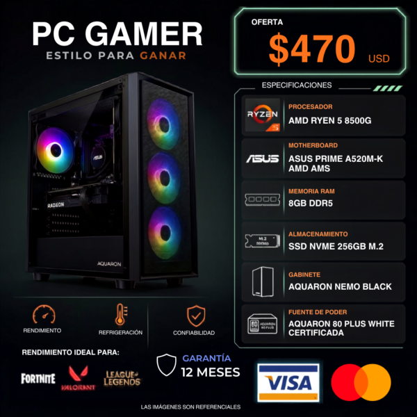 RYZEN 5 8500G PC Gamer | AMD Ryzen 5 8500G / 8GB DDR5 / SSD 256GB NVMe