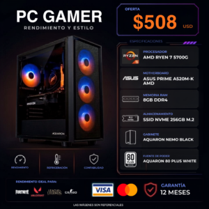 RYZEN 7 5700G PC Gamer | AMD Ryzen 7 5700G / 8GB DDR4 / SSD 256GB NVMe