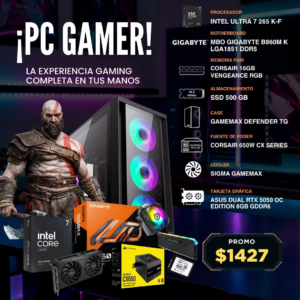 Sin título (1080 x 1080 px) (1) PC Gamer Intel Core Ultra 7 265KF + ASUS Dual RTX 5050 OC 8GB | 16GB DDR5 | SSD 500GB